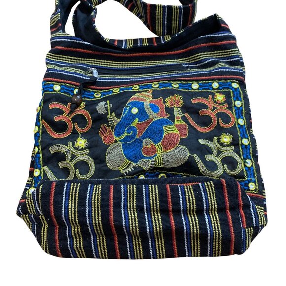 Tribe Azure Handcrafted Cotton Sling Bag With Ganesha Embroidery & Om Motif - Picture 6 of 11